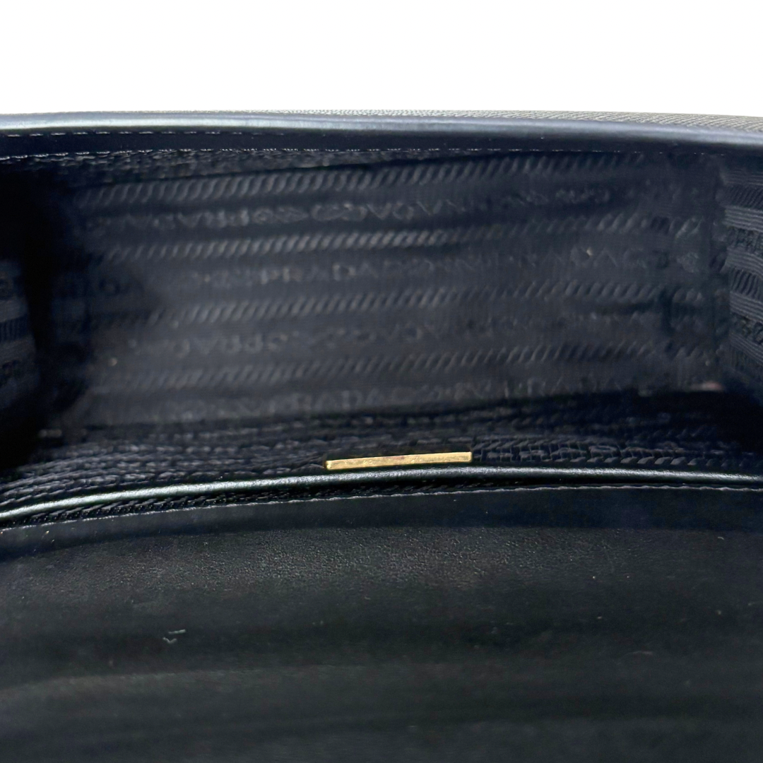 Envelope Shoulder Bag Saffiano Leather Black Gold Hardware