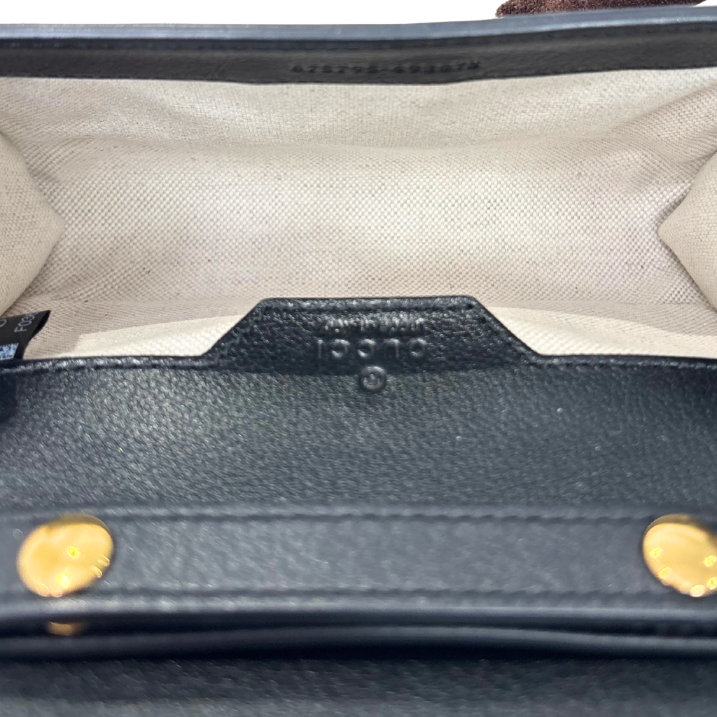Mini Bamboo Top Handle Bag Black Gold Hardware
