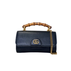 Mini Bamboo Top Handle Bag Black Gold Hardware