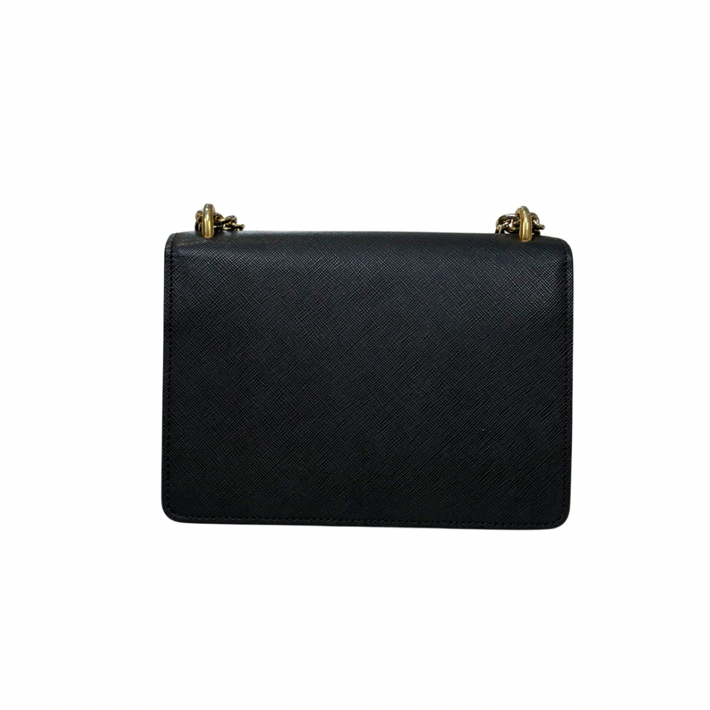 Envelope Shoulder Bag Saffiano Leather Black Gold Hardware