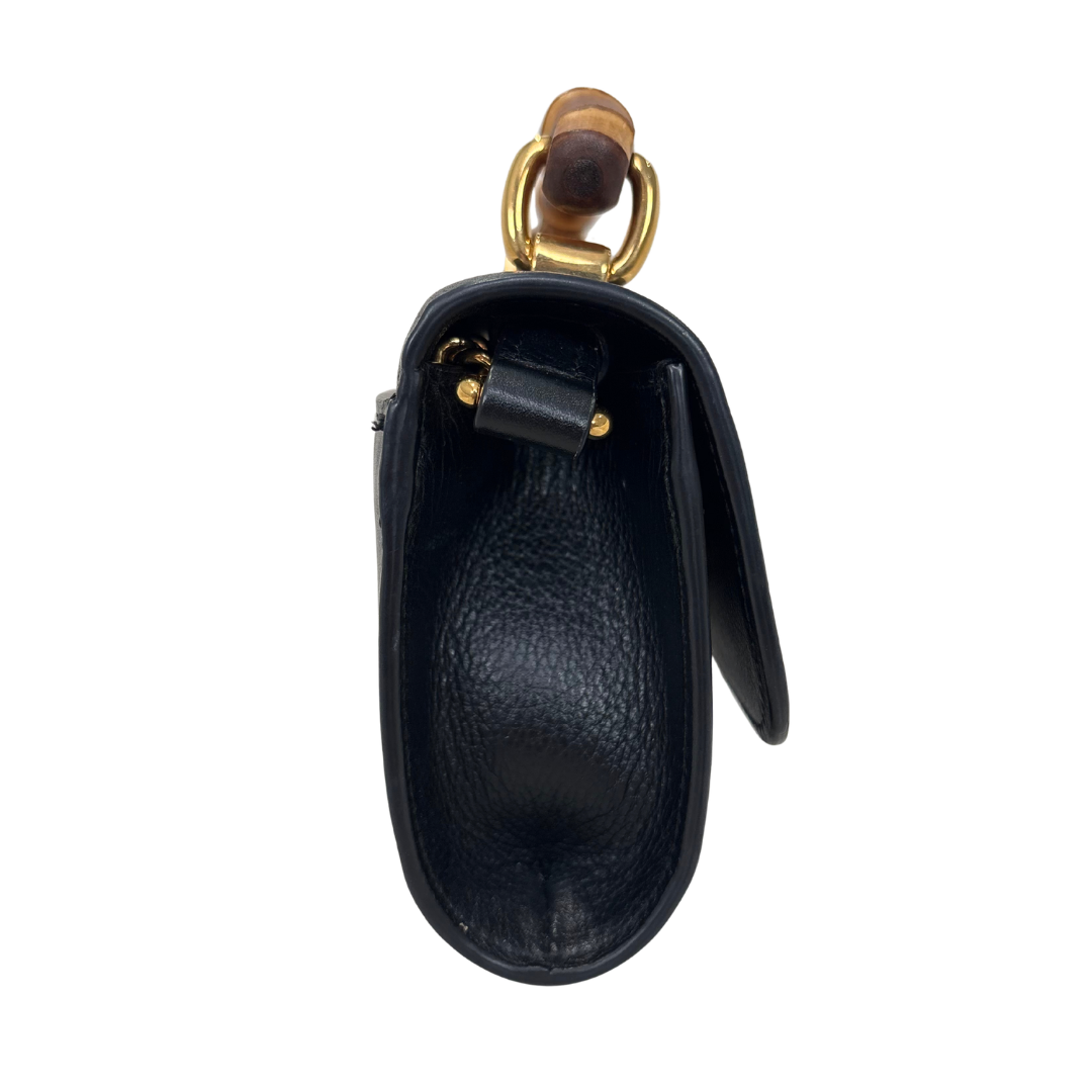 Mini Bamboo Top Handle Bag Black Gold Hardware