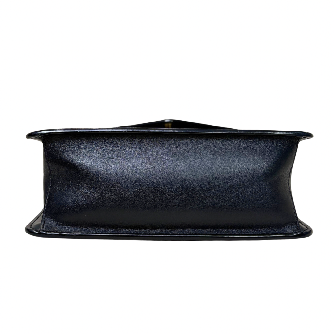 Envelope Shoulder Bag Saffiano Leather Black Gold Hardware