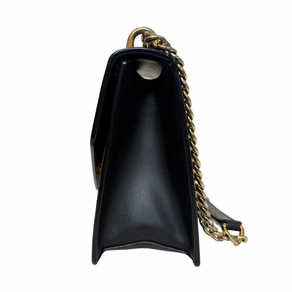 Envelope Shoulder Bag Saffiano Leather Black Gold Hardware