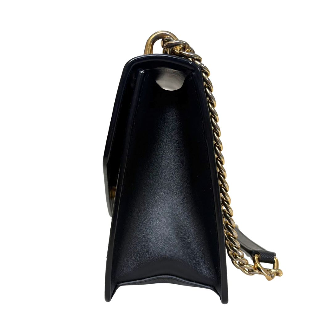 Envelope Shoulder Bag Saffiano Leather Black Gold Hardware