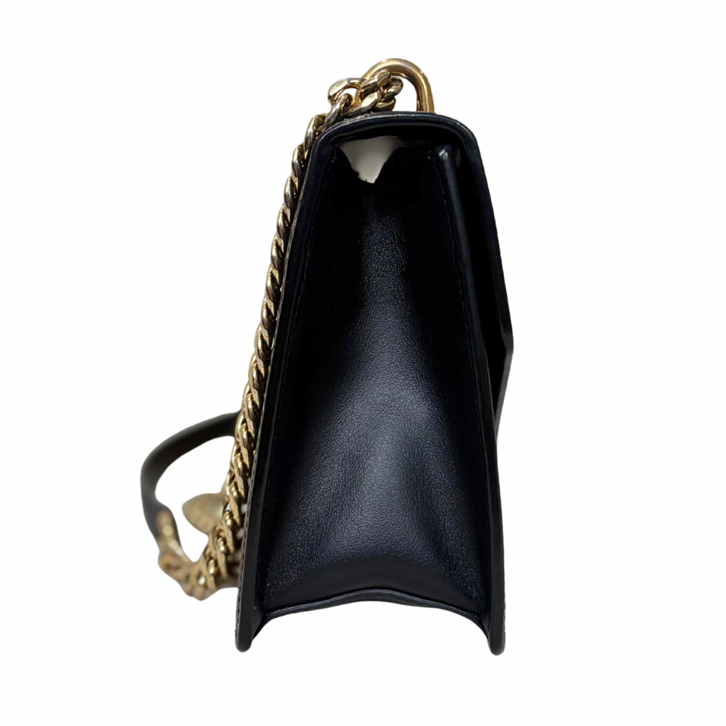 Envelope Shoulder Bag Saffiano Leather Black Gold Hardware