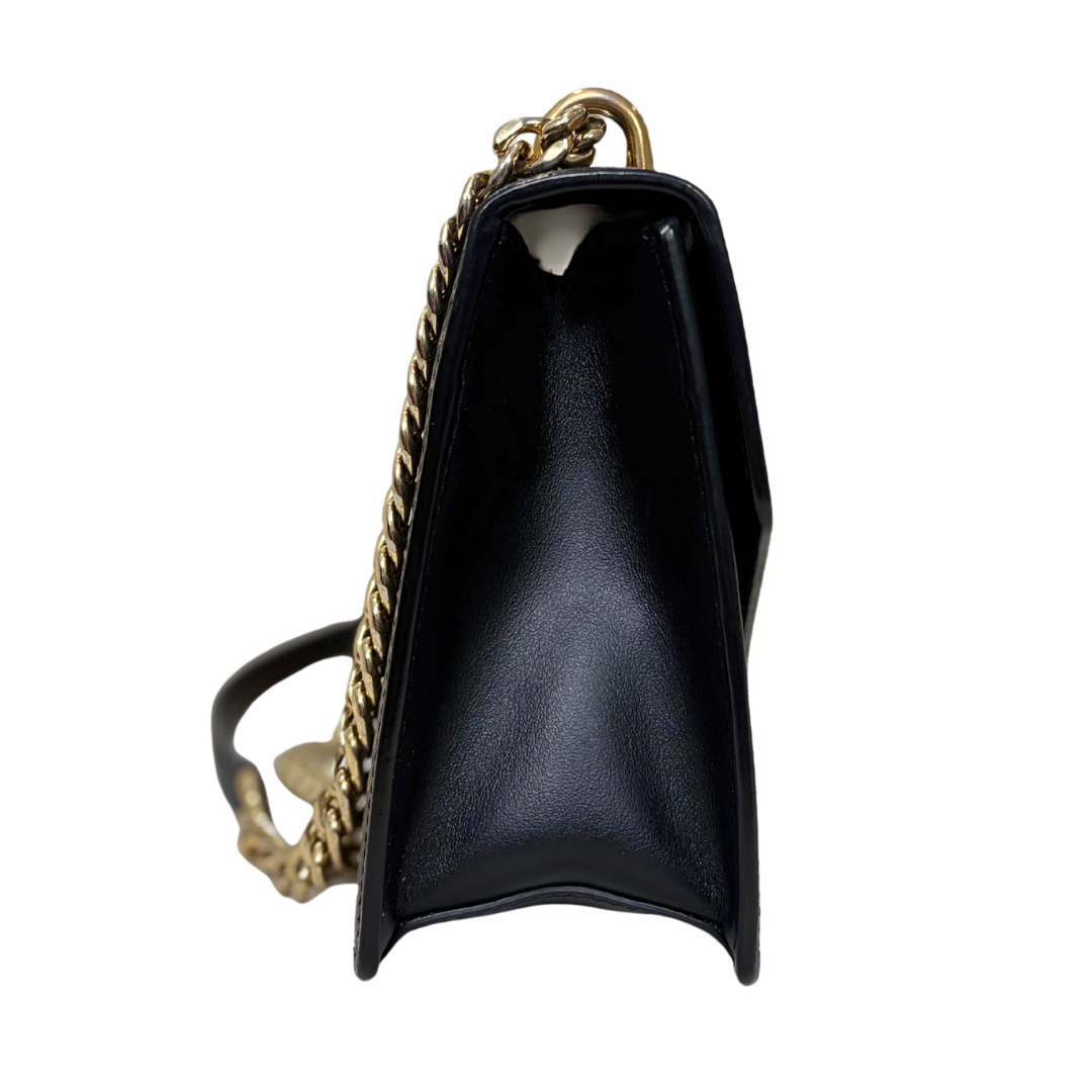 Envelope Shoulder Bag Saffiano Leather Black Gold Hardware