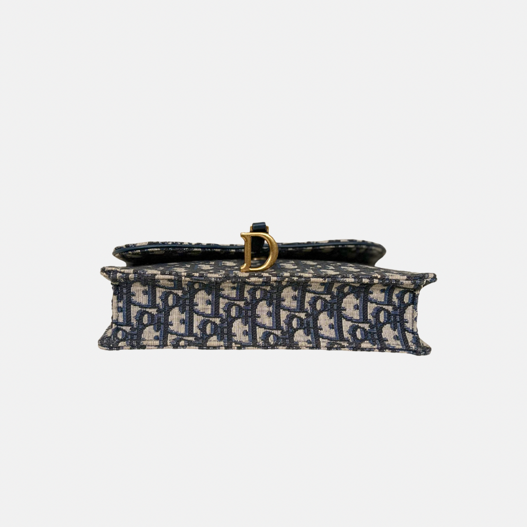 Saddle Pouch Wallet On Chain Medium Blue Oblique Jacquard Gold-Finish Hardware