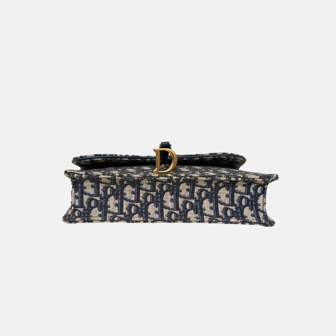 Saddle Pouch Wallet On Chain Medium Blue Oblique Jacquard Gold-Finish Hardware