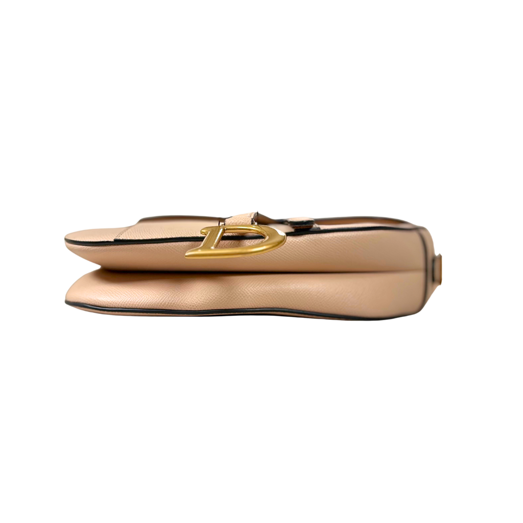 Saddle Bag Medium Beige Grained Calfskin Leather Gold Hardware