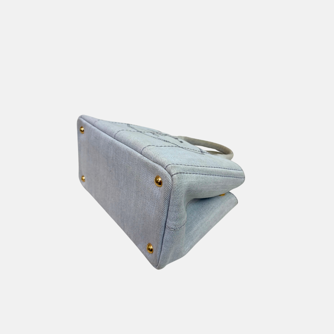 Canapa Tote Bag Grey Demin Canvas Gold Hardware
