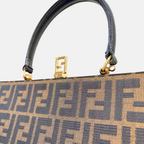 Zucca Canvas Vintage Handbag Brown Gold Hardware