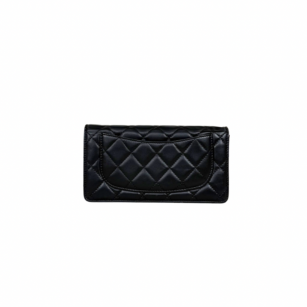 Long Wallet Black Lambskin Leather Silver Hardware