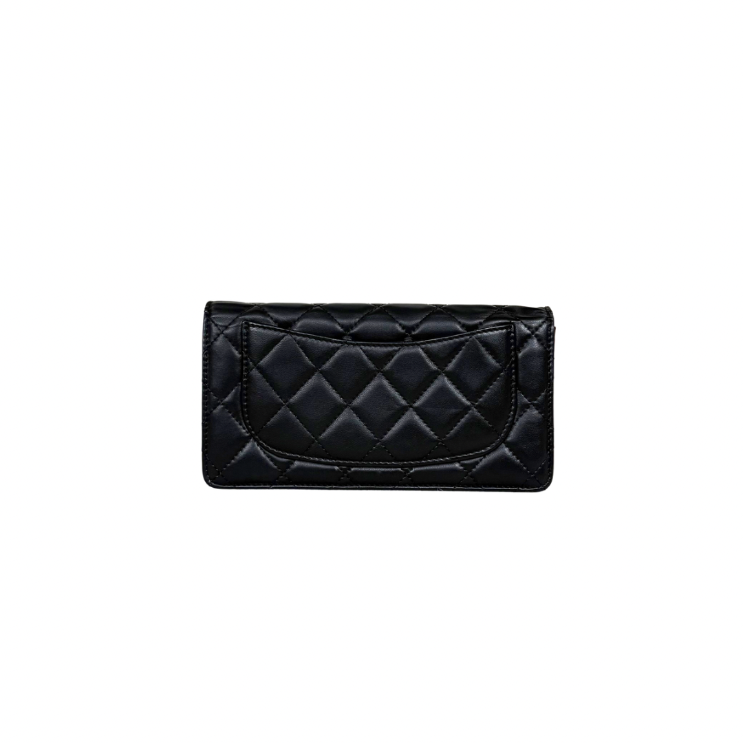 Long Wallet Black Lambskin Leather Silver Hardware