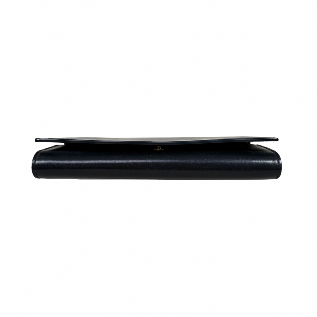 Long Bi-fold Wallet Black Smooth Leather