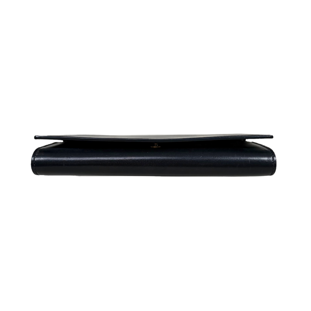 Long Bi-fold Wallet Black Smooth Leather