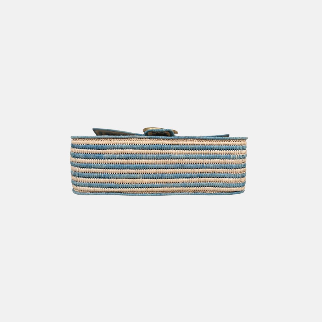 Raffia Woven Blue GG Marmont Shoulder Bag Gold Hardware