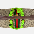 Savoy Duffle Bag GG Supreme Canvas Neon Green Gold Hardware