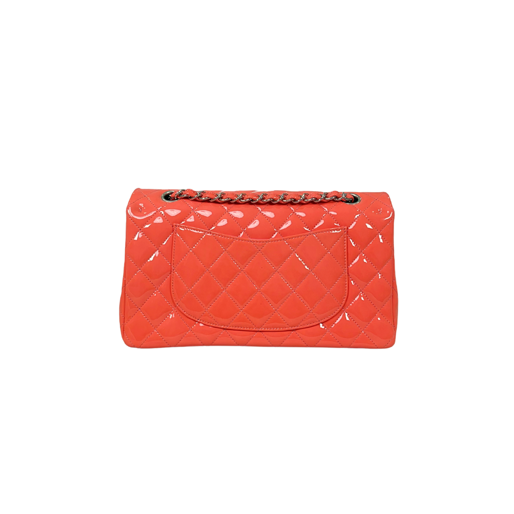 Classic Double Flap Medium Coral Orange Patent Leather Series 21