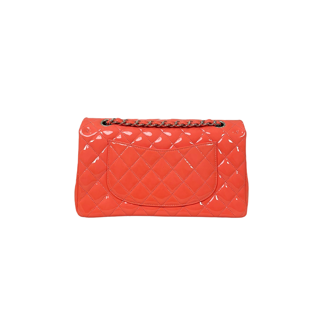 Classic Double Flap Medium Coral Orange Patent Leather Series 21
