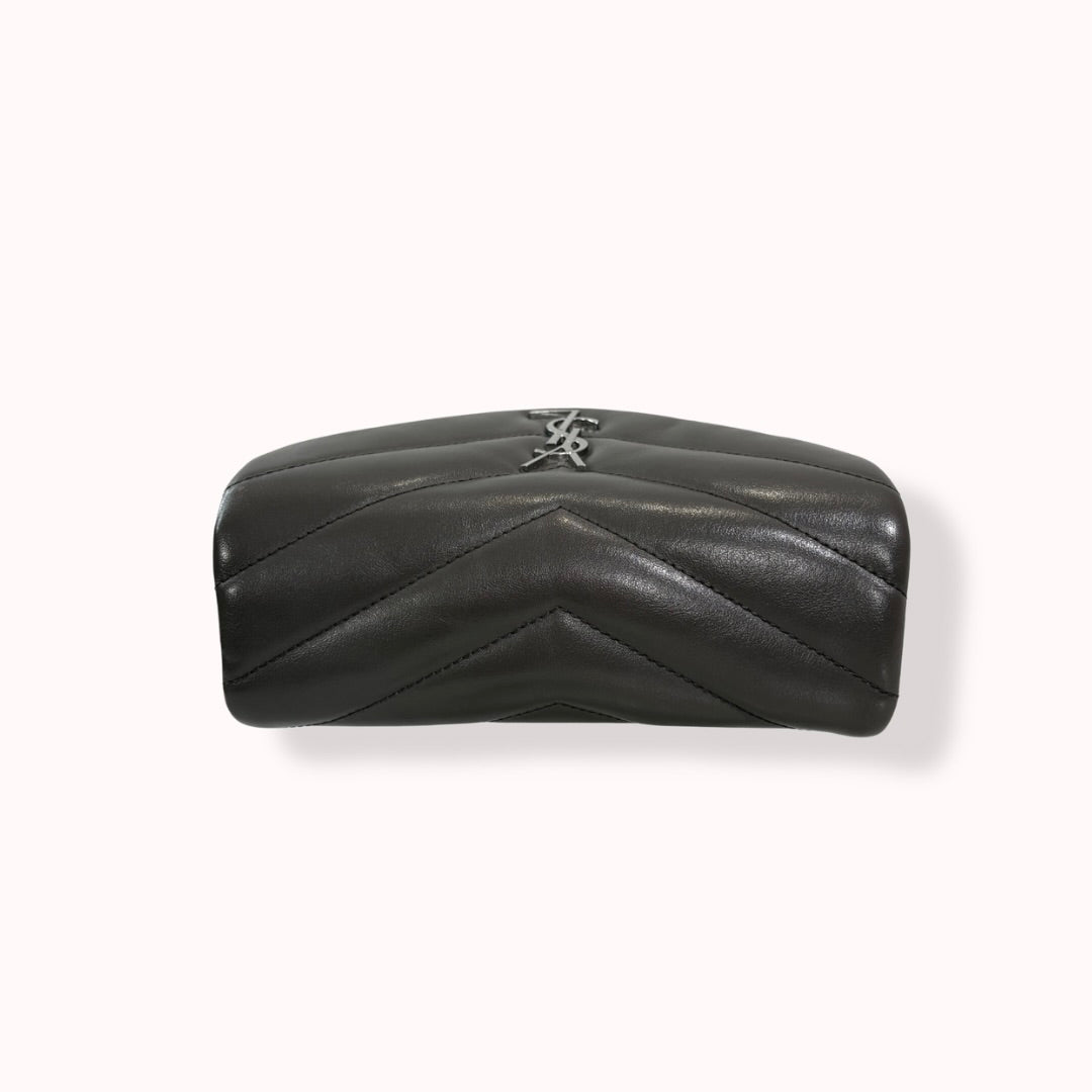 Grey Chevron Quilted Leather Toy LouLou Silver Hardware