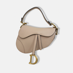 Saddle Bag Medium Beige Grained Calfskin Leather Gold Hardware
