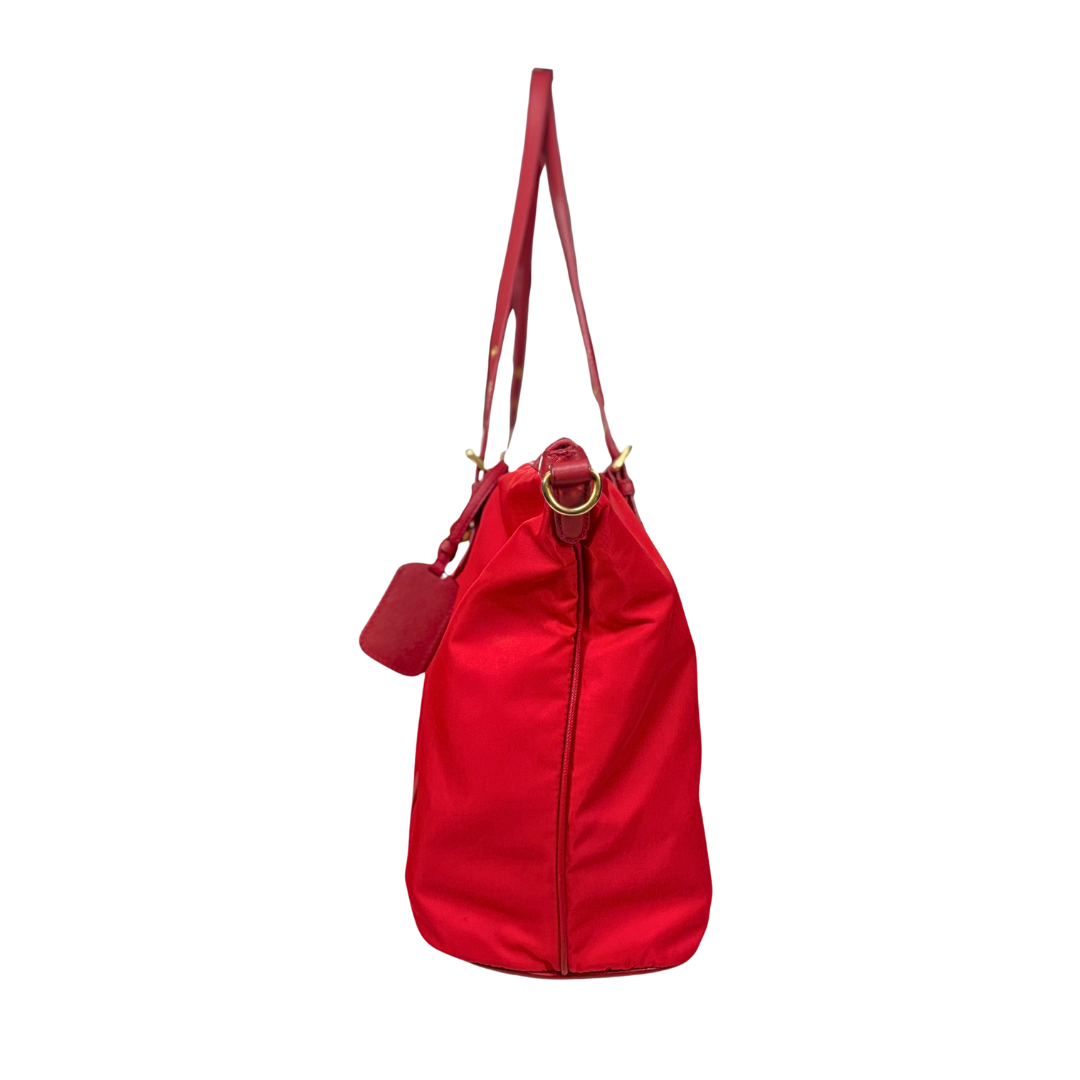 Tessuto Tote Red Saffiano Leather Gold Hardware