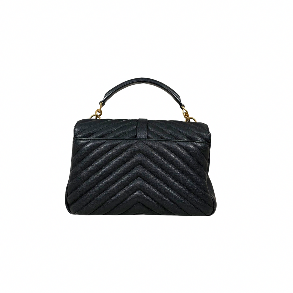 College Bag Black Calfskin Leather Gold Hardware