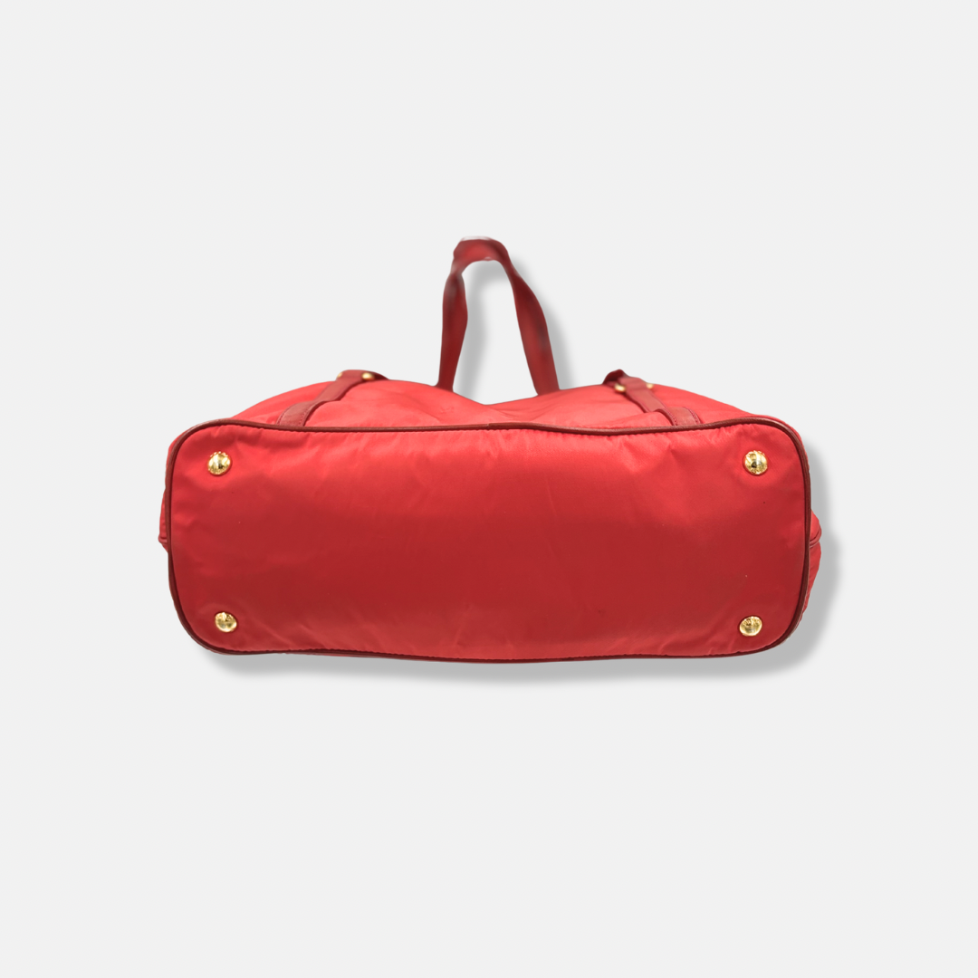 Tessuto Tote Red Saffiano Leather Gold Hardware
