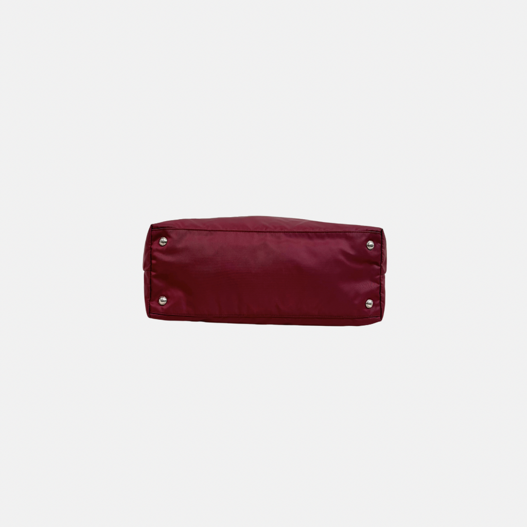 Tessuto Nylon Saffiano Tote Bag Burgundy Silver Hardware