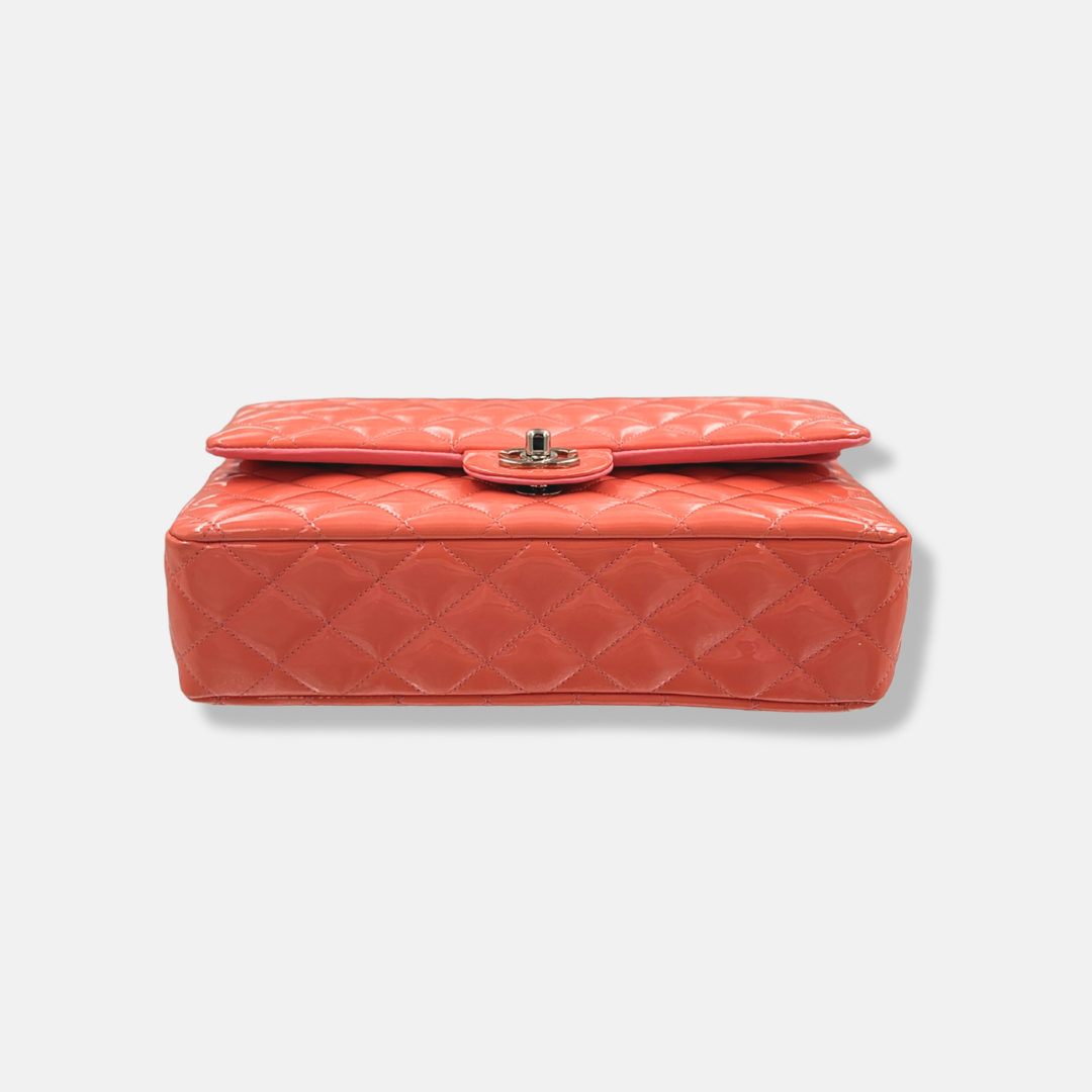 Classic Double Flap Medium Coral Orange Patent Leather