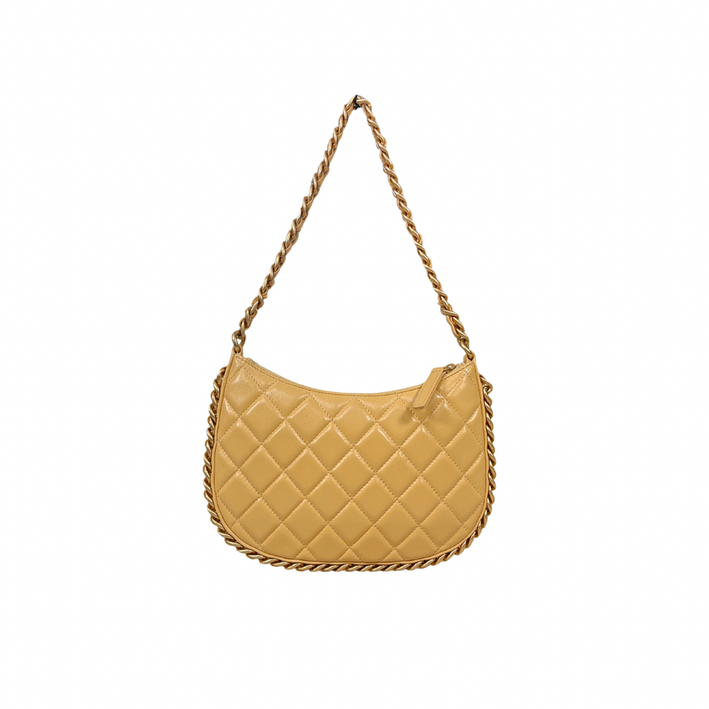 Hobo Bag Yellow Lambskin Leather Gold-Tone Hardware