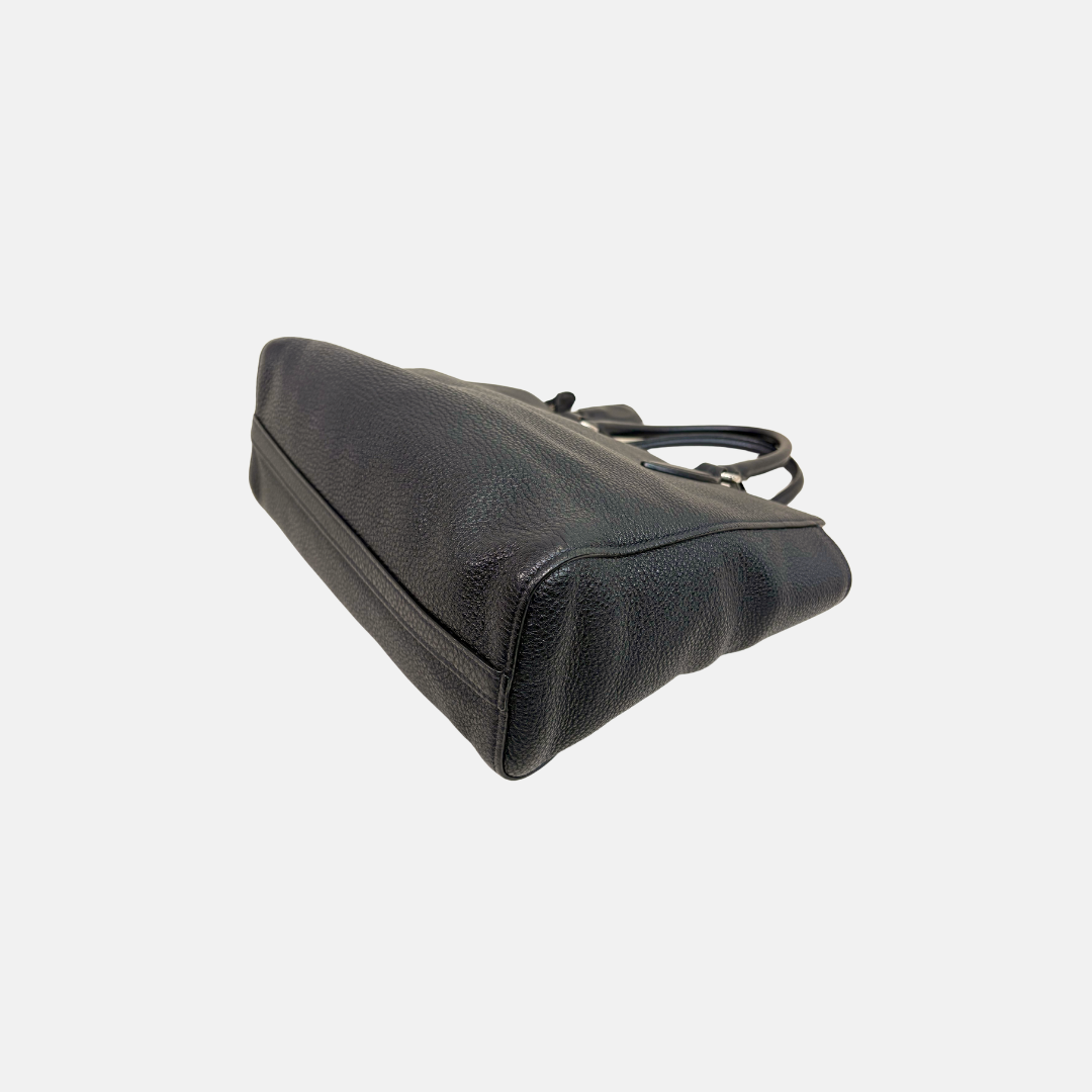 Vitello Phenix Black Tote Bag Silver Hardware
