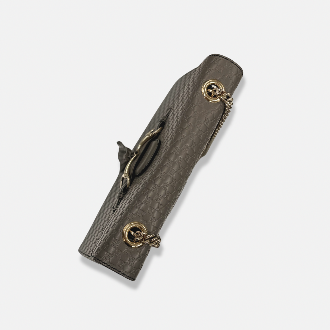 SOLD|Grey Microguccissima Leather Medium Emily Chain Gold-Tone Hardware