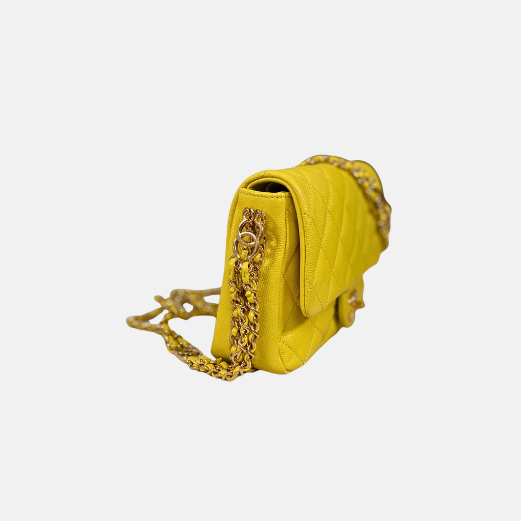 23C Collection Seasonal Flap Lemon Yellow Caviar Gold Hardware Microchip