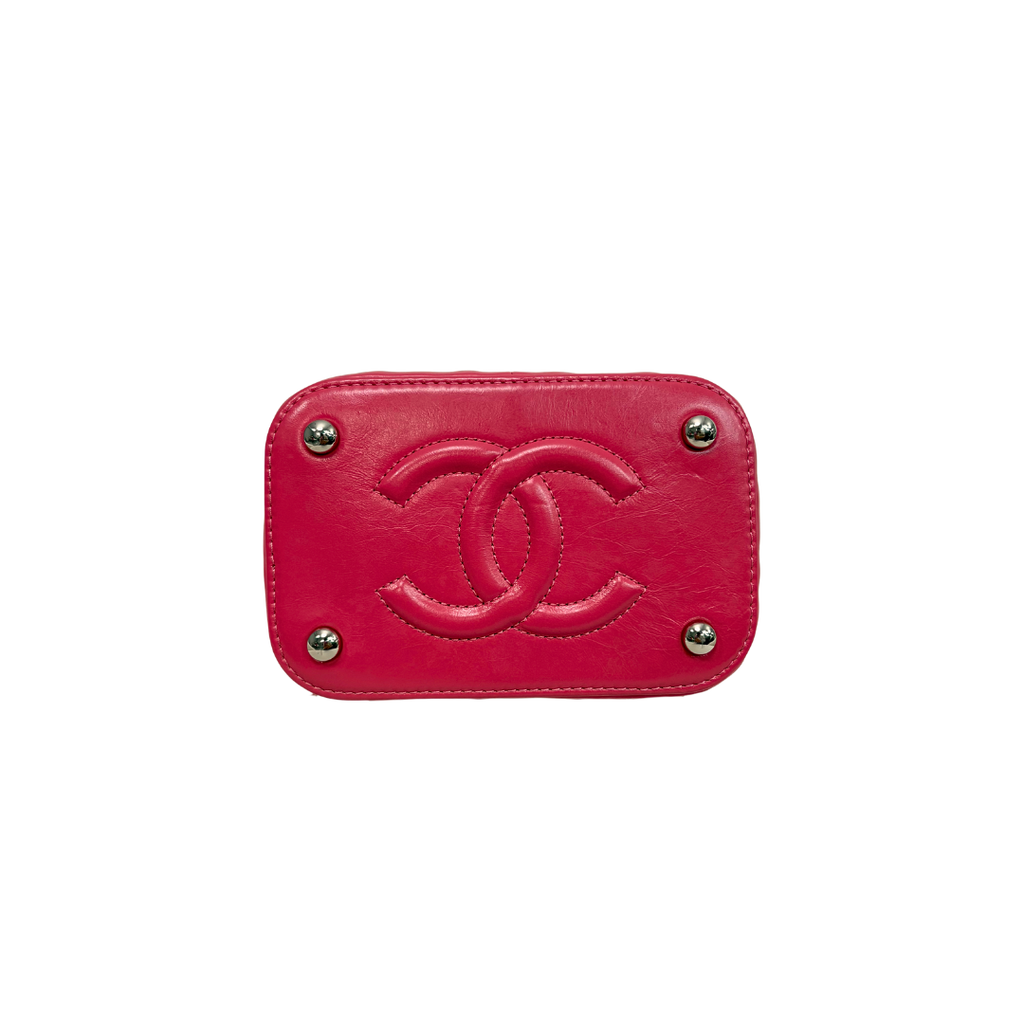 Take Away Vanity Case Top Handle Bag Salmon Pink Rattan Silver Hardware