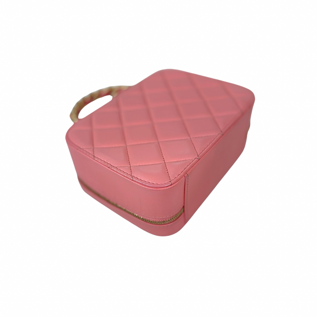 Vanity Top Handle Salmon Pink Lambskin Leather Gold Hardware Microchip