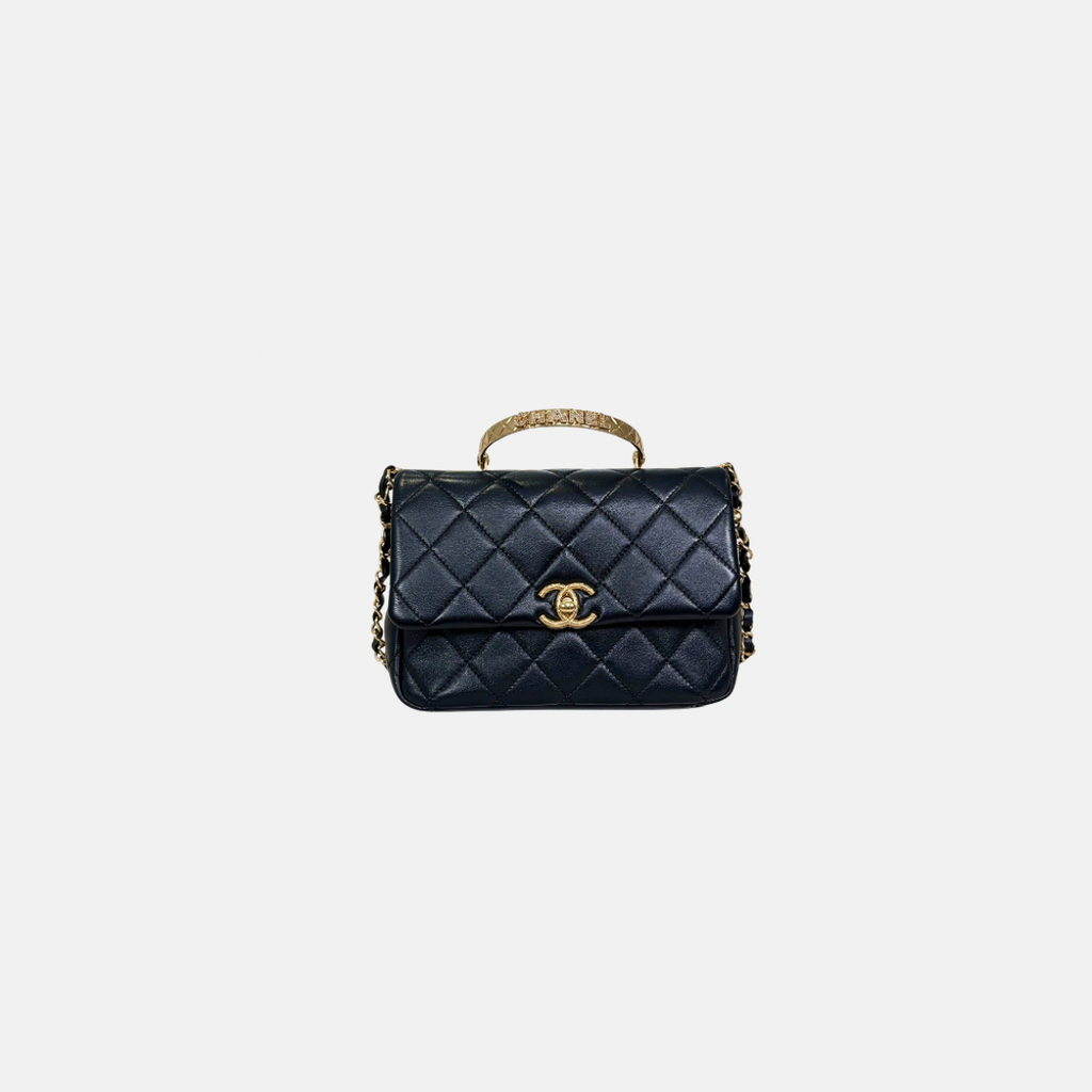 24C Mini Flap Black Lambskin Leather Gold Hardware Microchip