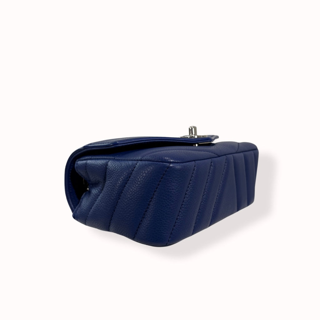 Blue Chevron Envelope Flap Caviar Mini Silver Hardware Series 24