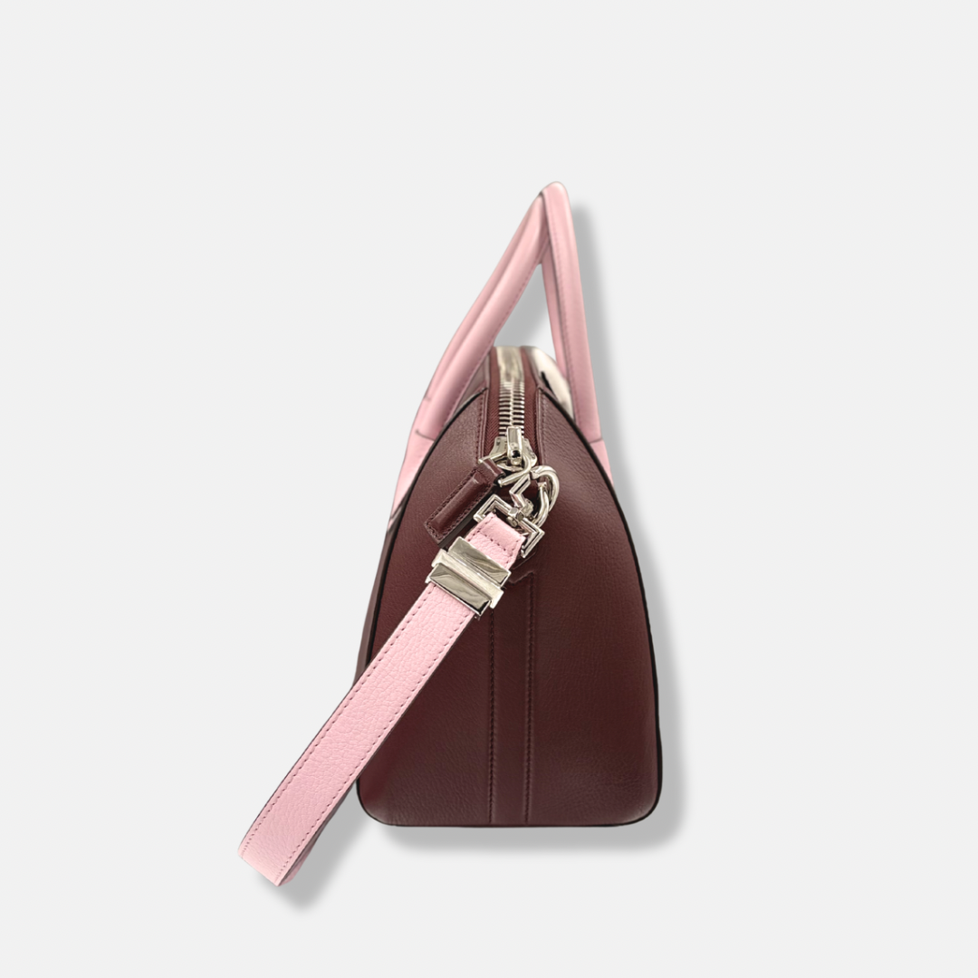 SOLD|Antigona Burgundy/Pink Sugar Goatskin Leather Silver Hardware