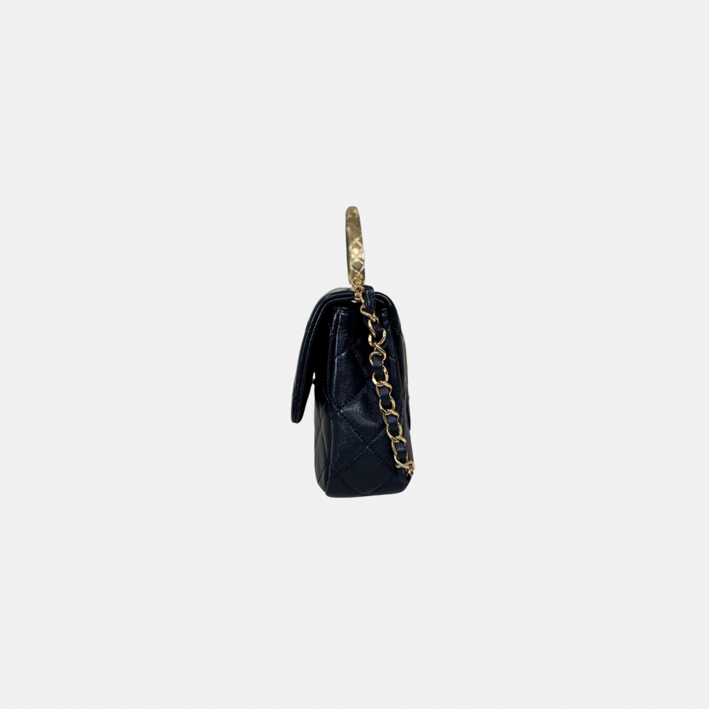 24C Mini Flap Black Lambskin Leather Gold Hardware Microchip