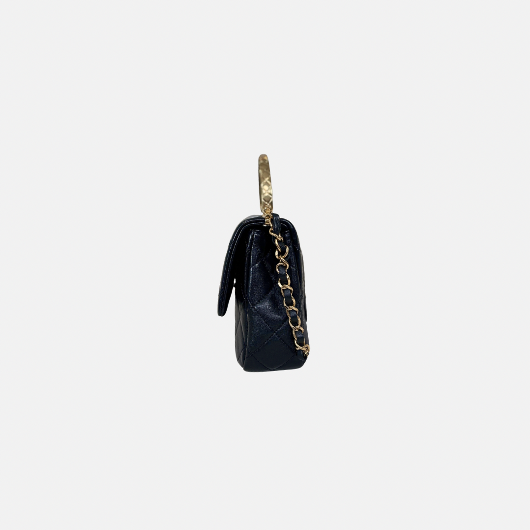 24C Mini Flap Black Lambskin Leather Gold Hardware Microchip