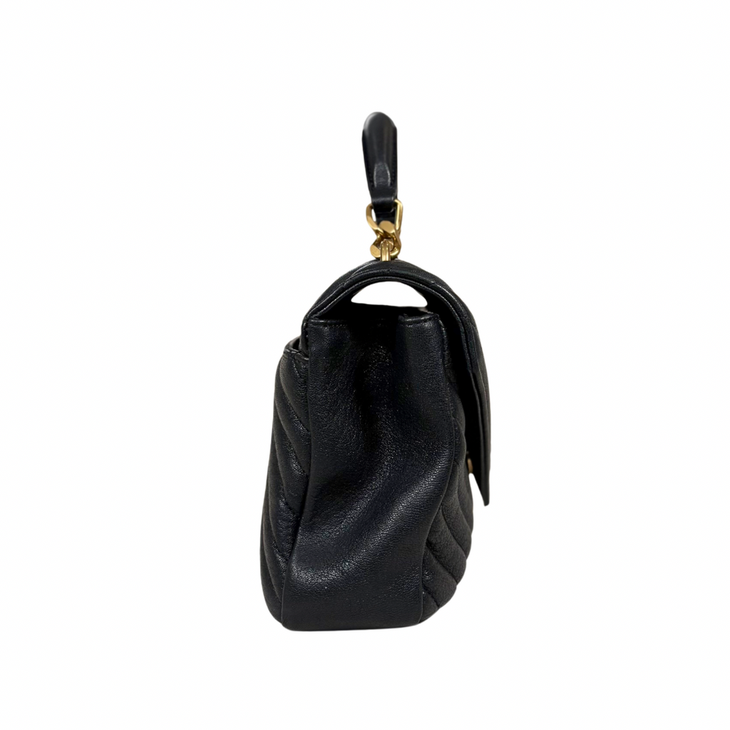 College Bag Black Calfskin Leather Gold Hardware