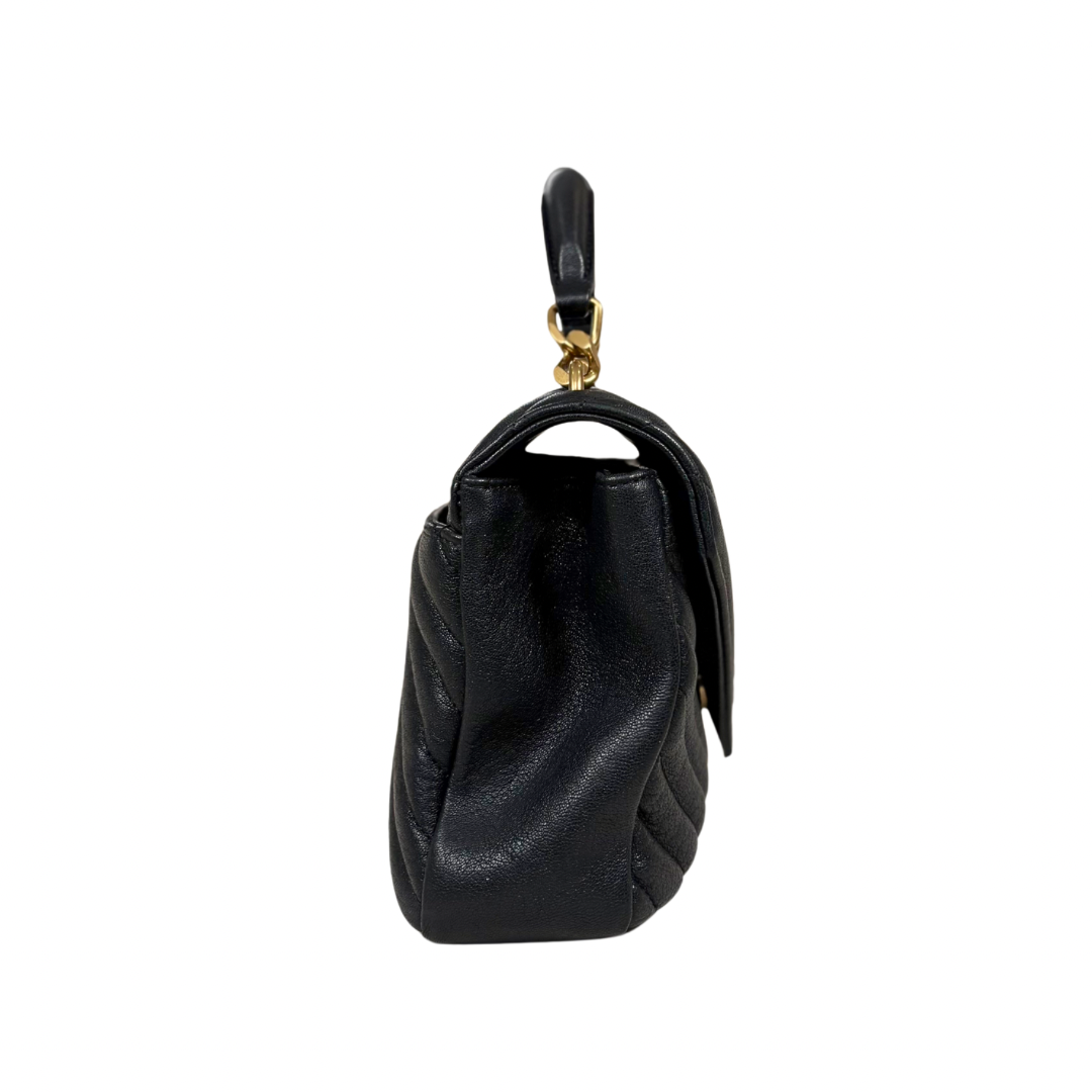 College Bag Black Calfskin Leather Gold Hardware