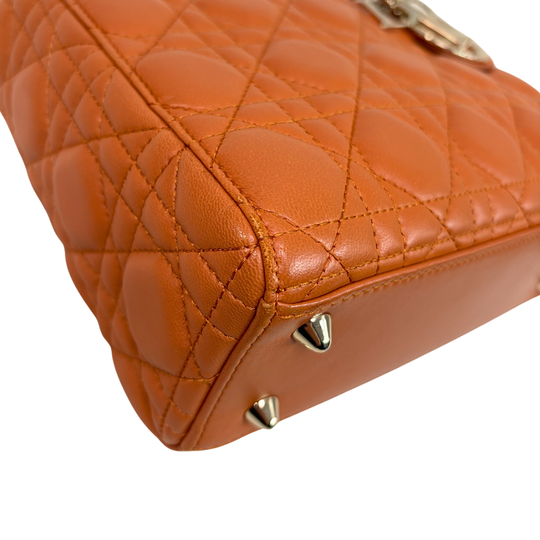 Lady Dior Small Orange Cannage Lambskin Leather ABC Strap Gold Hardware