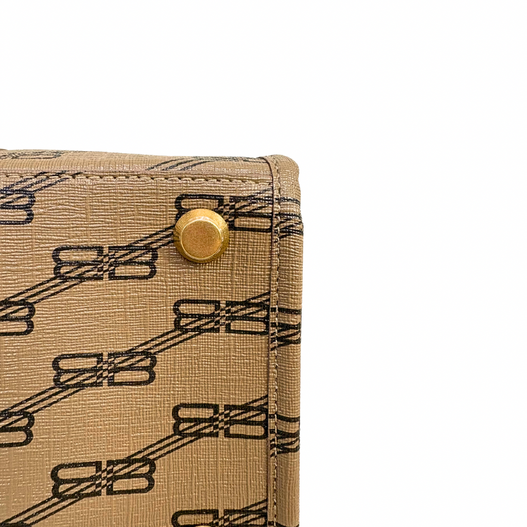 BB Monogram Signature Brown Tote Bag Gold Hardware