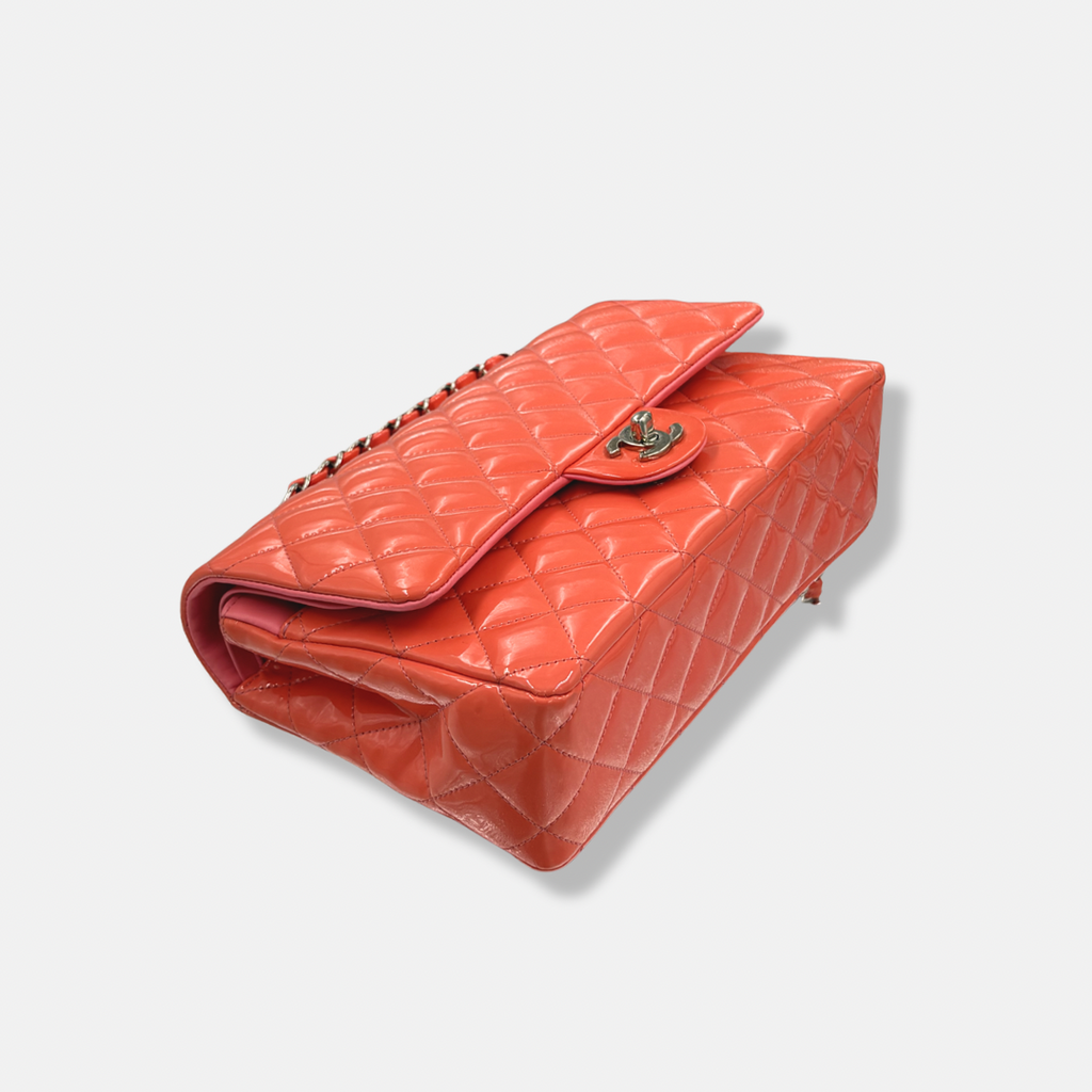 Classic Double Flap Medium Coral Orange Patent Leather