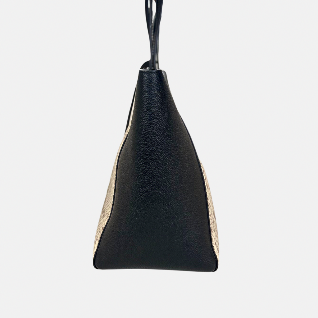 Lock Me Tote Bag Black Python Leather Silver Hardware
