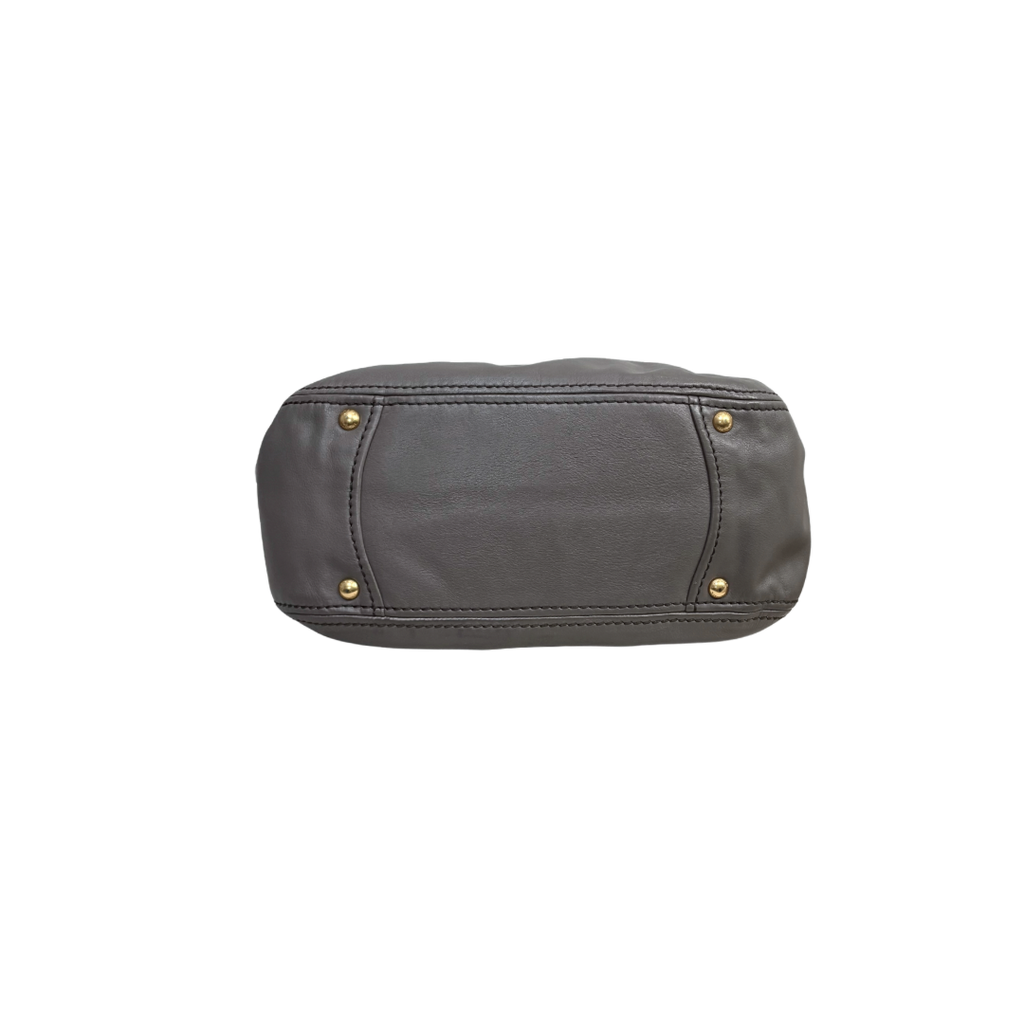 Signature Hobo Bag Vitello Daino Leather Grey Gold Hardware