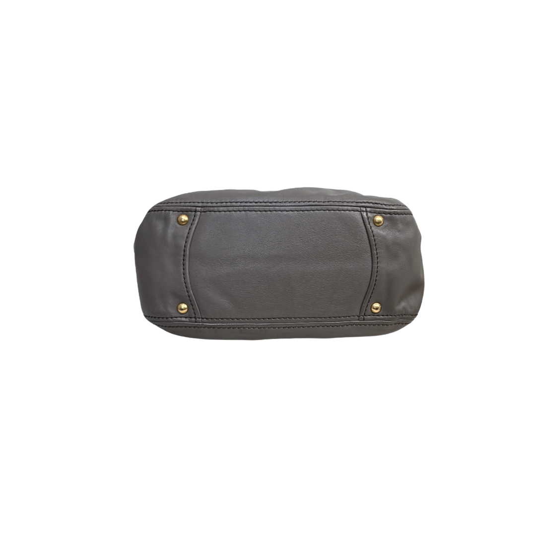 Signature Hobo Bag Vitello Daino Leather Grey Gold Hardware