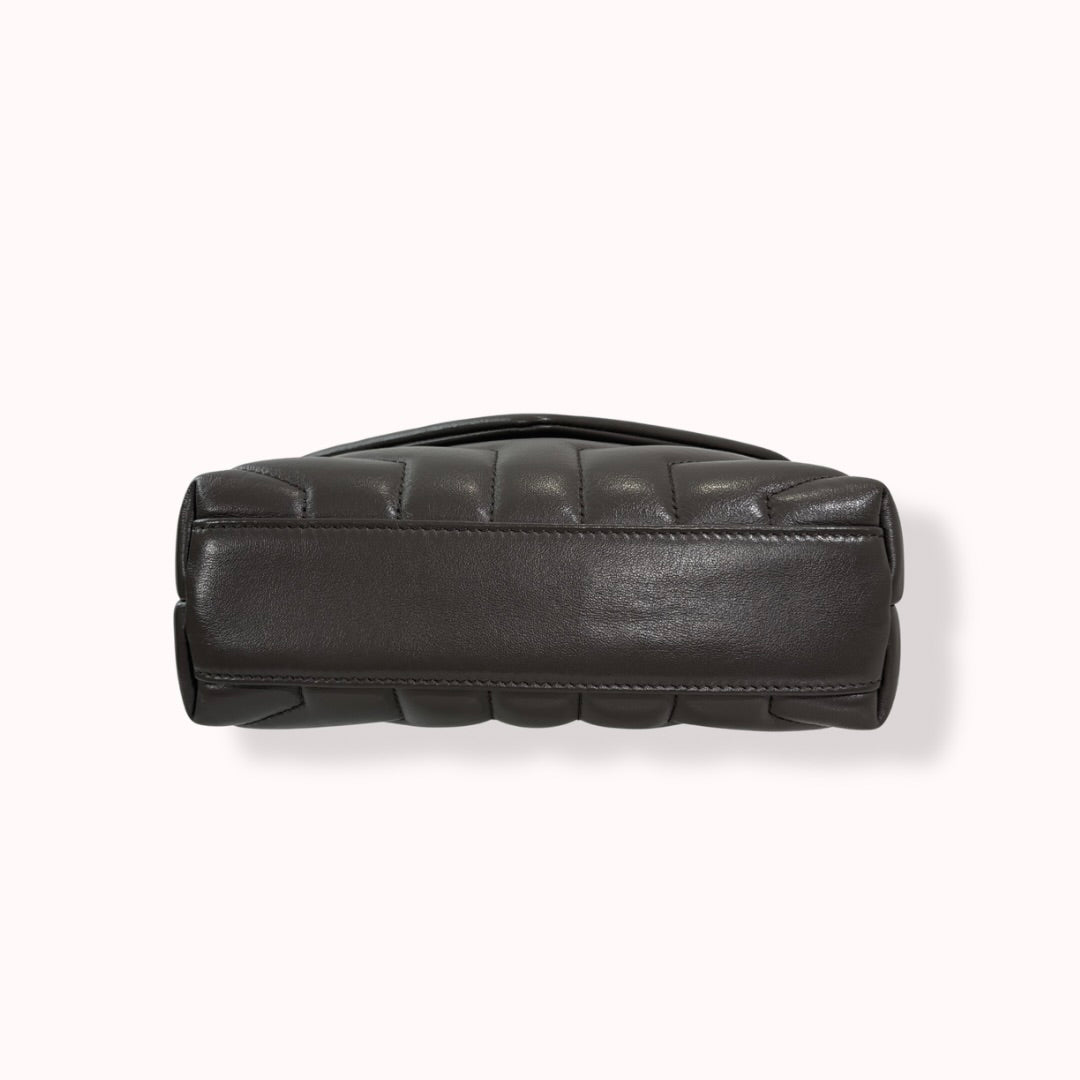 Grey Chevron Quilted Leather Toy LouLou Silver Hardware